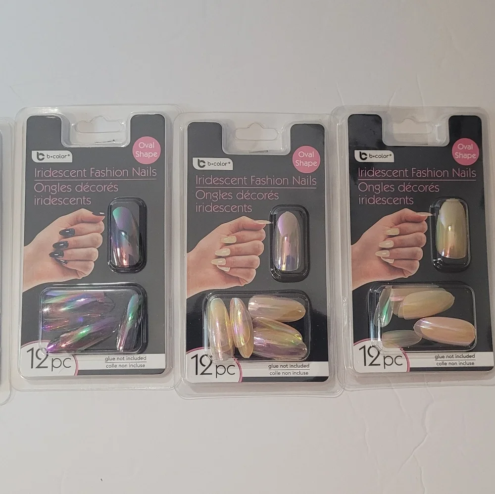 Iridescent Fashion Nails - Pearl White & Multi Shimmer Set Of 4